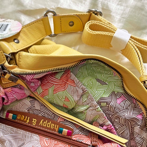 BUCKET BAG, LEATHER, YELLOW, TOP ZIPPER, ADJUSTABLE STRAP, POCKETS, by THE SAK, - Picture 16 of 16